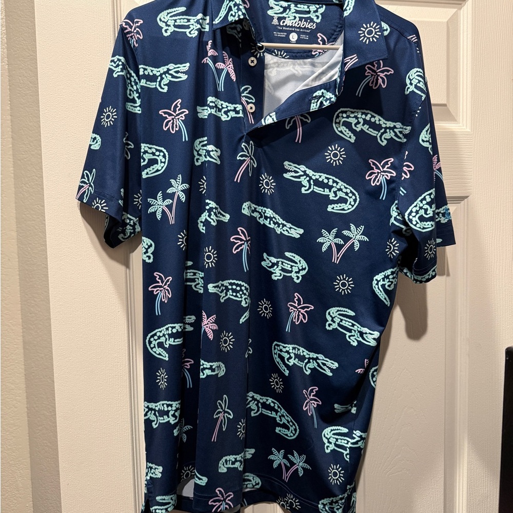 Chubbies Navy Shirt with Alligator and Palm Design
